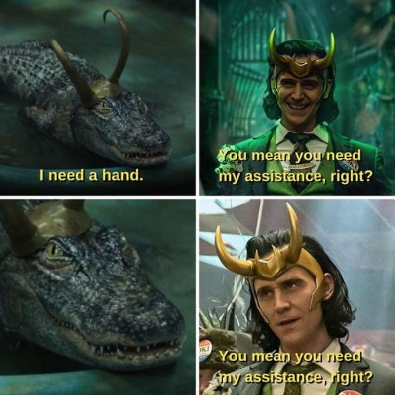 Meme featuring Alligator Loki looking at President Loki
