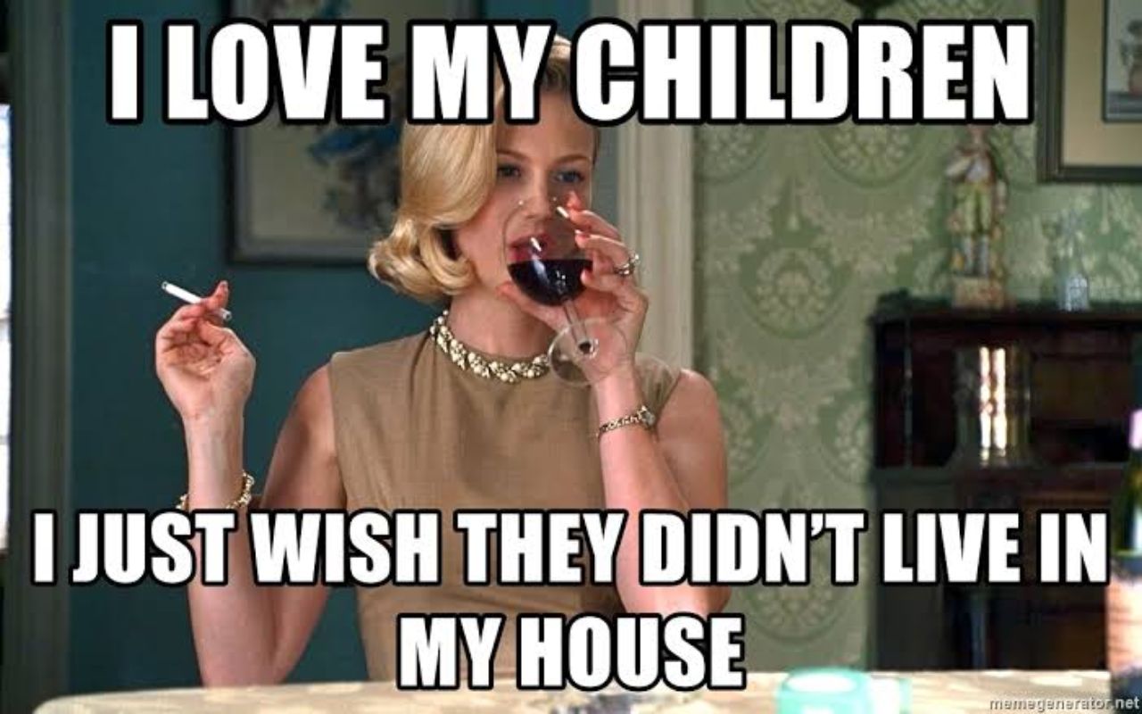 Meme featuring Betty Draper sipping wine and holding a cigarette