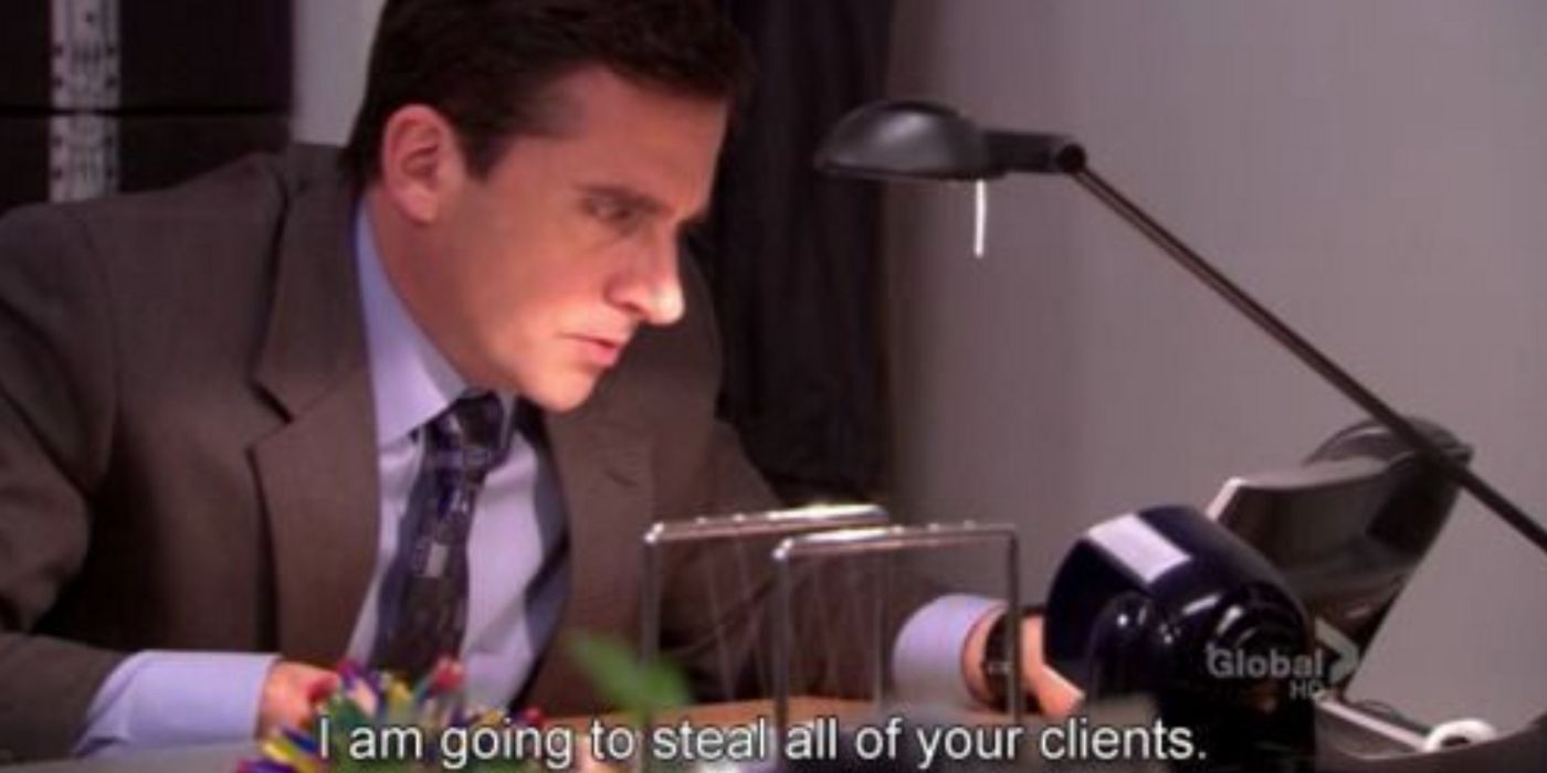 Michael on the phone with clients on The Office.
