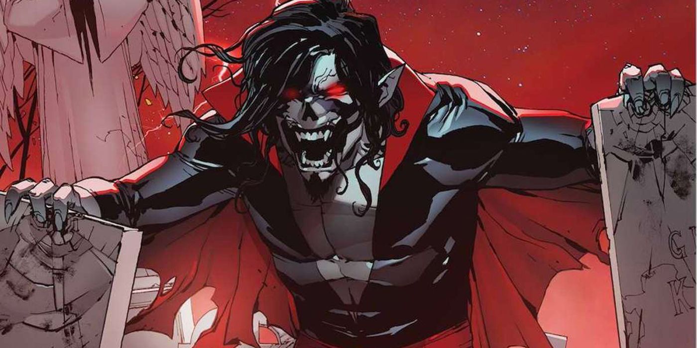 Morbius rising up in the graveyard.