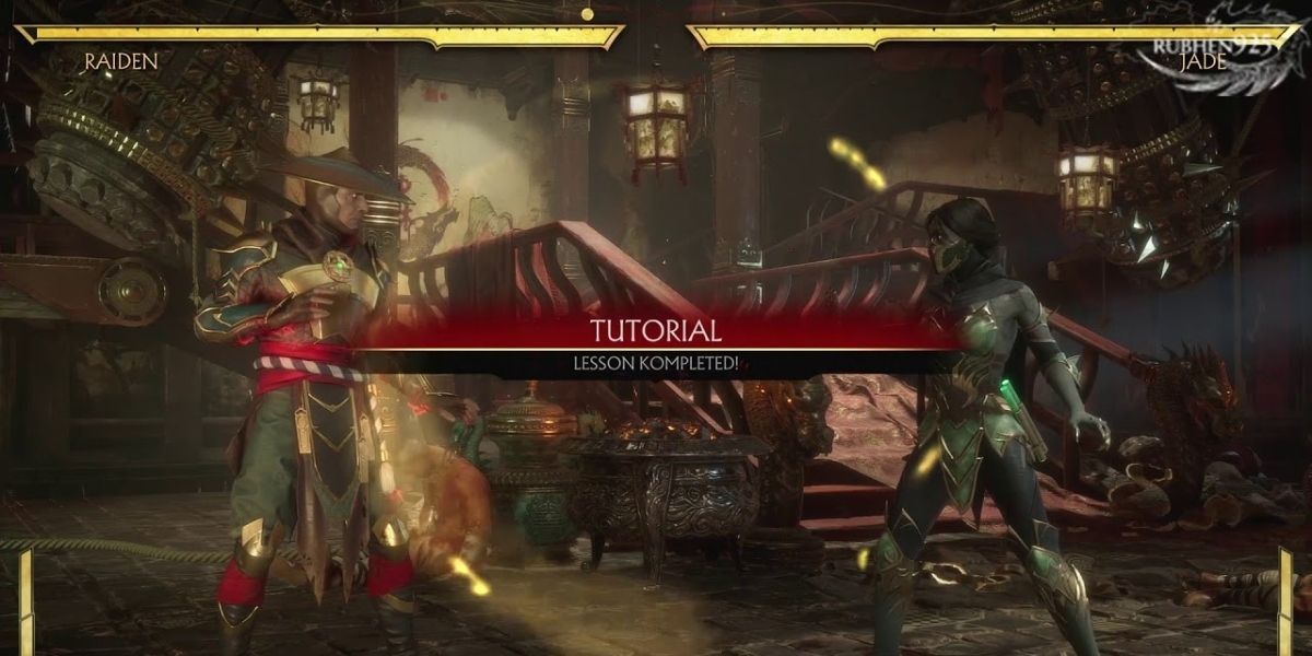 Raiden and Jade in a tutorial in Mortal Kombat 11