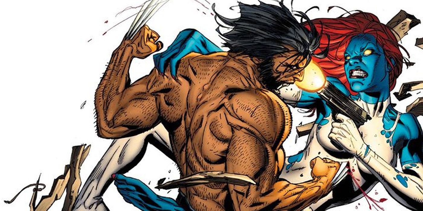 Mystique battling Wolverine in the comics.