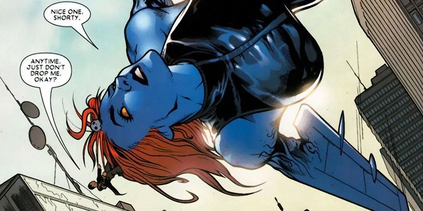 Mystique grows wings to fly in the comics.