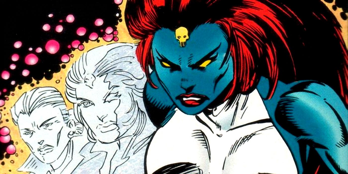 Mystique in the process of shapeshifting in the comics.