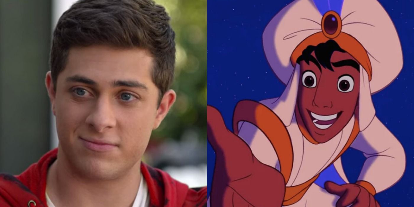 A split image depicts Ben in Never Have I Ever and Disney's Aladdin