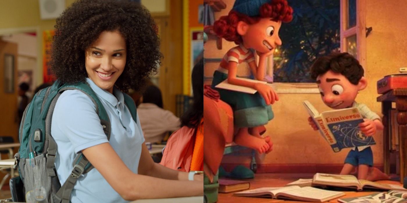 A split image depicts Fabiola in Never Have I Ever and Pixar's Luca