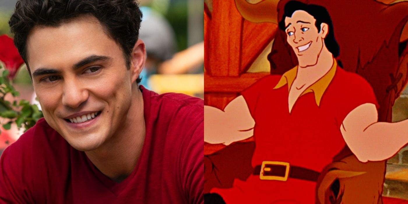 A split image depicts Paxton in Never Have I Ever and Gaston in Beauty and the Beast