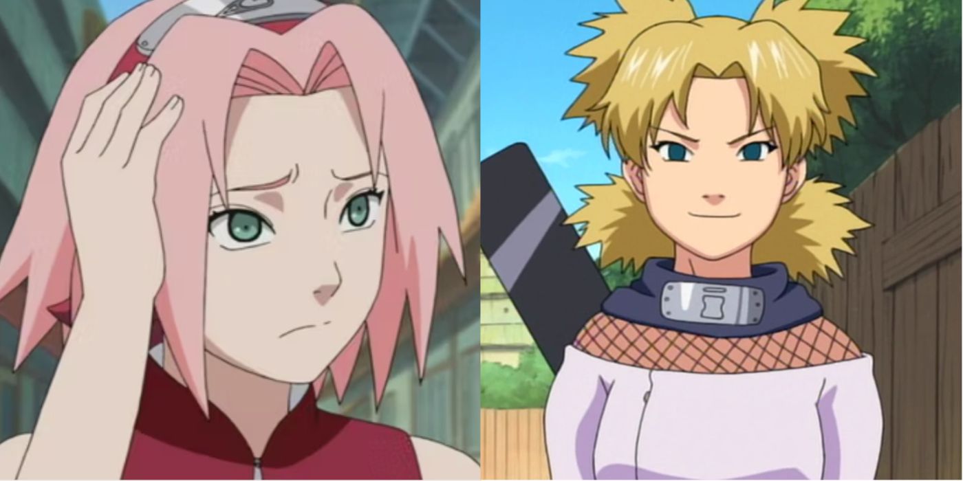 A split image features Sakura and Temari in the Naruto anime