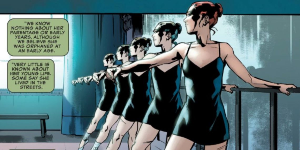 Natasha practices ballet in the Red Room in the Black Widow prelude comic