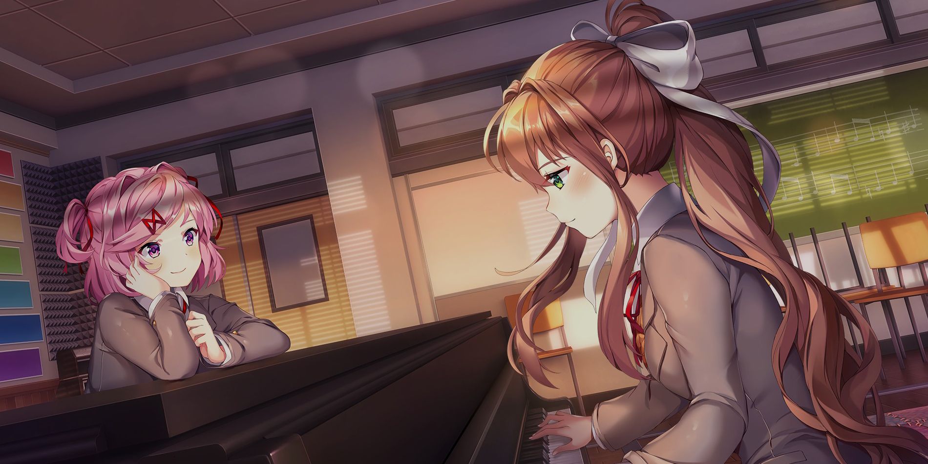 Natsuki admires Monika in Doki Doki Literature Club Plus