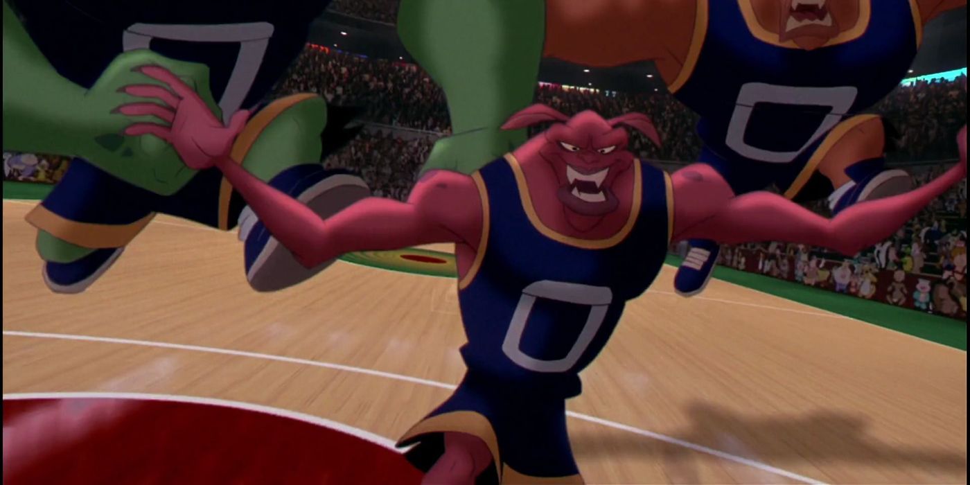 Nawt runs down the court with his arms out stretched in Space Jam