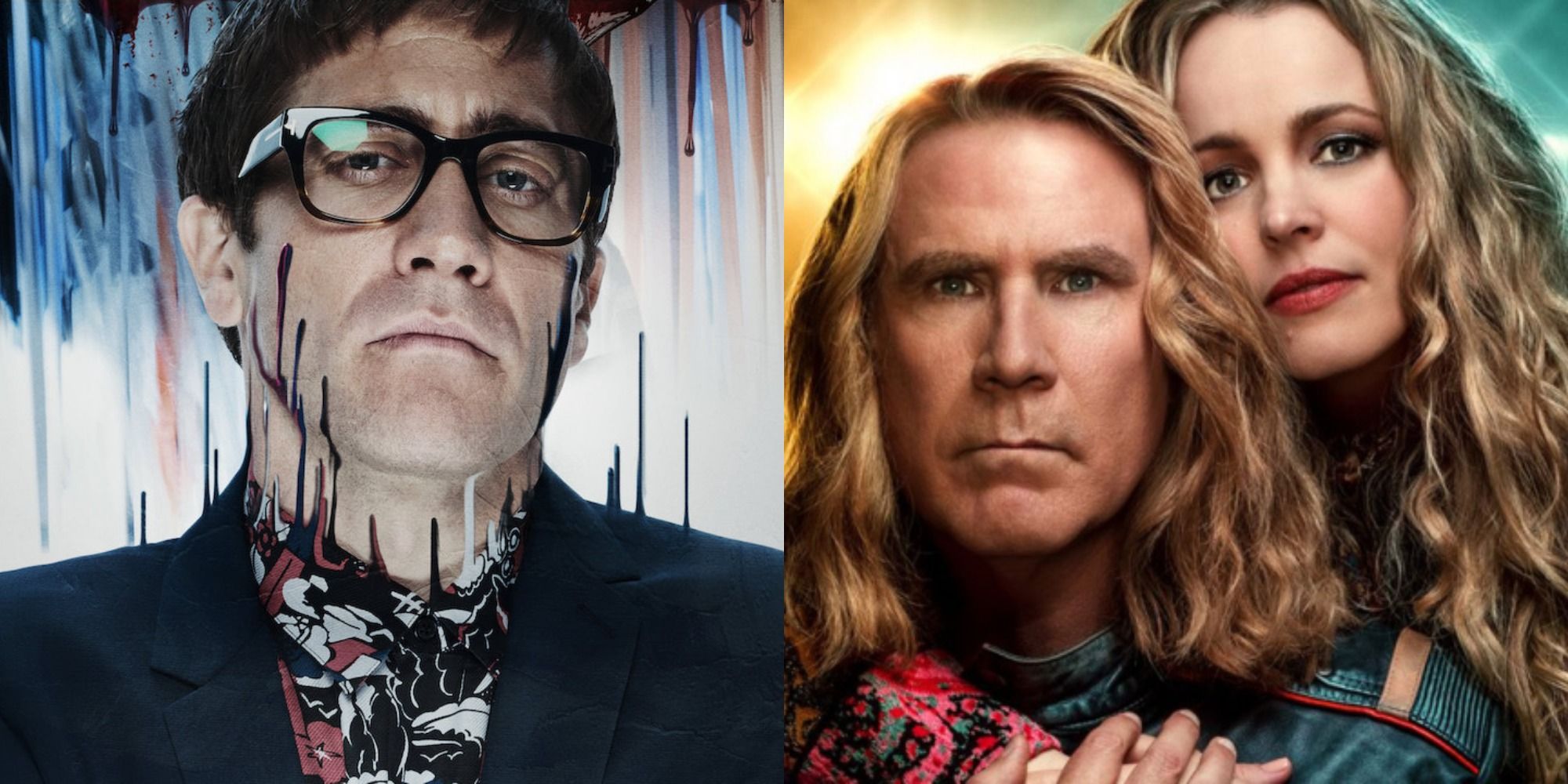 Split image showing promotional images for Velvet Buzzsaw and Eurovision Song Contest: The Story of Fire Saga