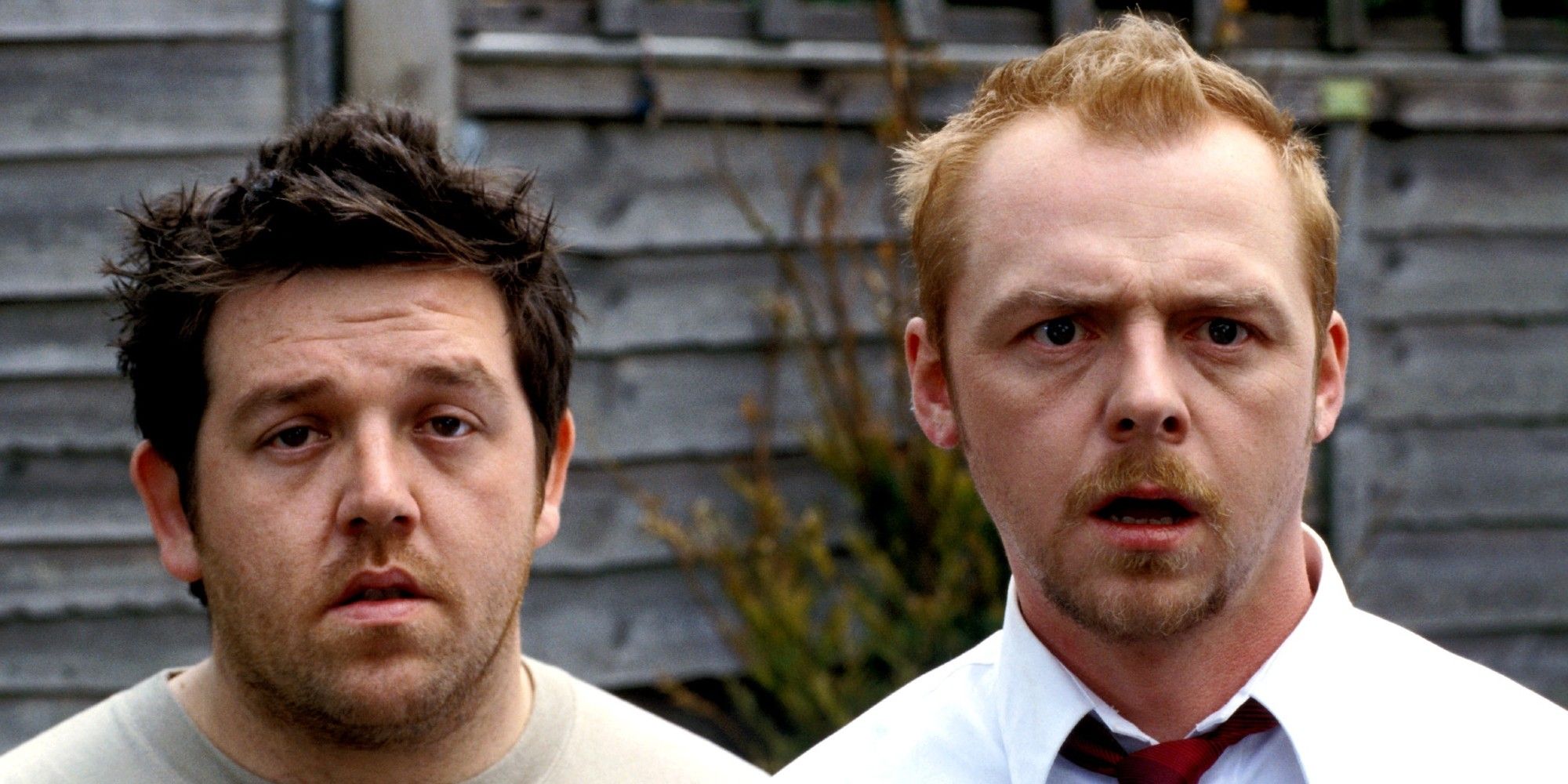 Shaun and Ed looking surprised in Shaun Of The Dead