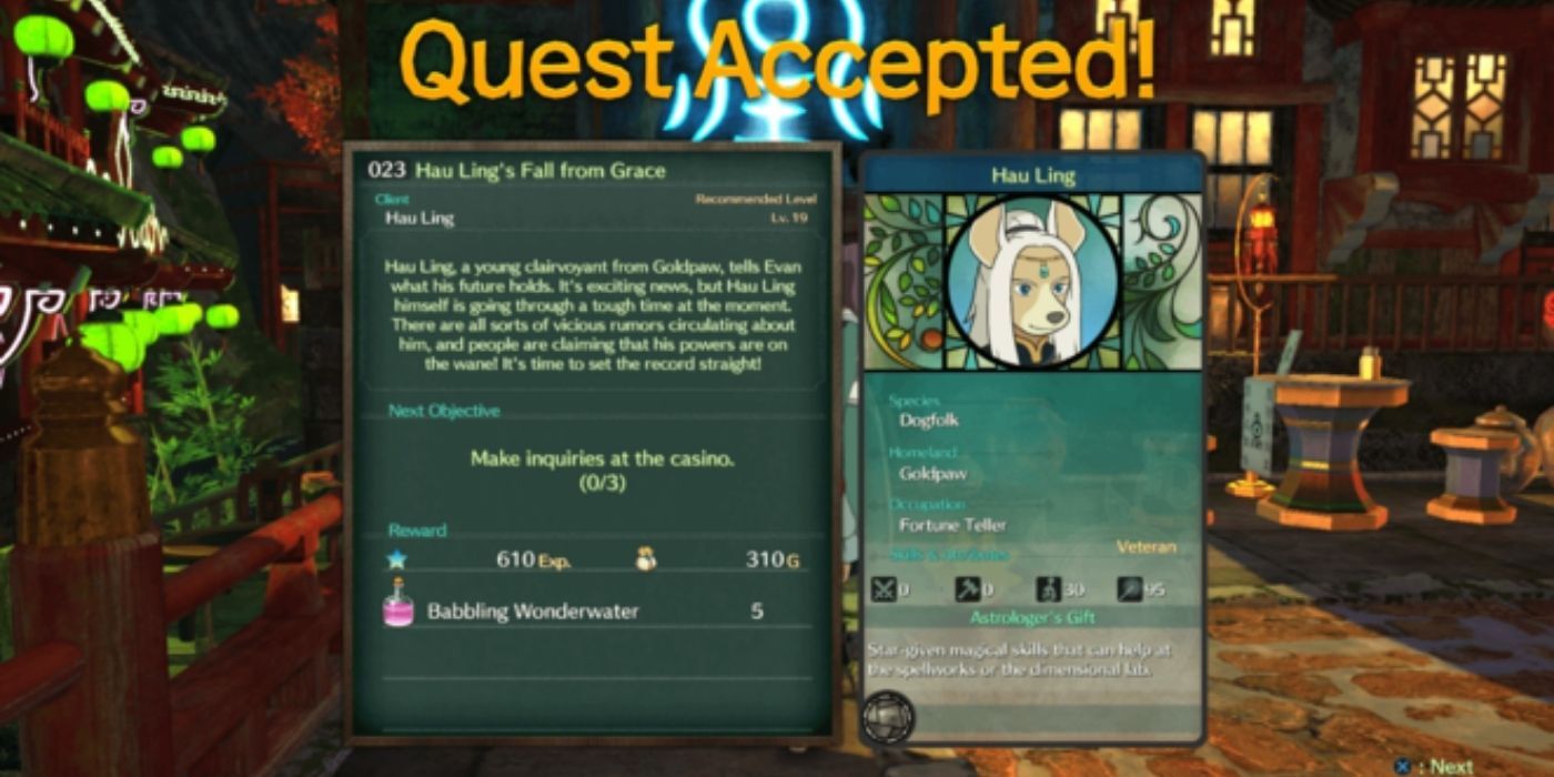 A screenshot of the Hau Ling’s Fall From Grace side quest in No Ni Kuni 2