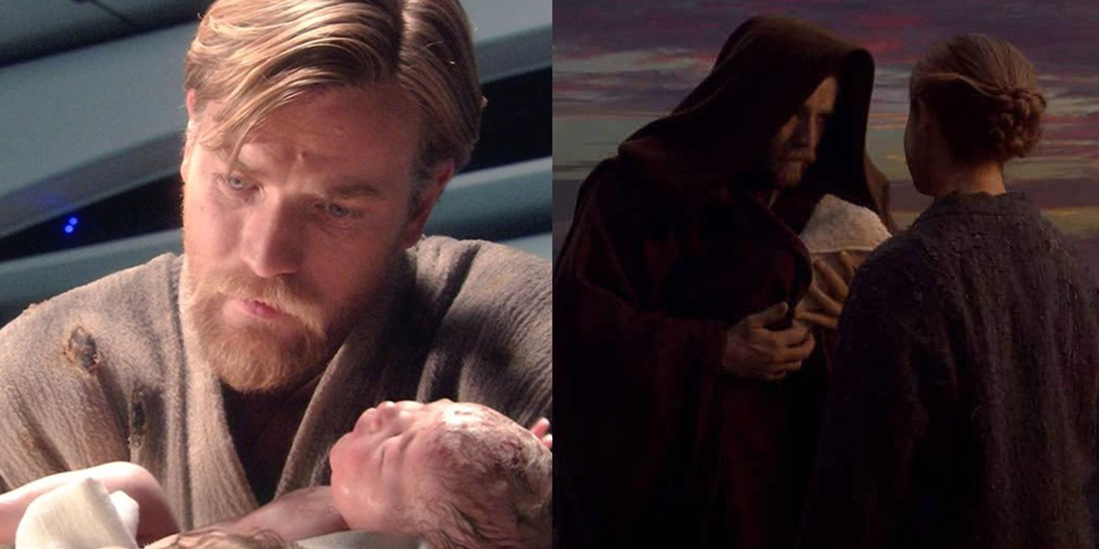 Obi-Wan Kenobi with baby Luke Skywalker in Revenge of the Sith