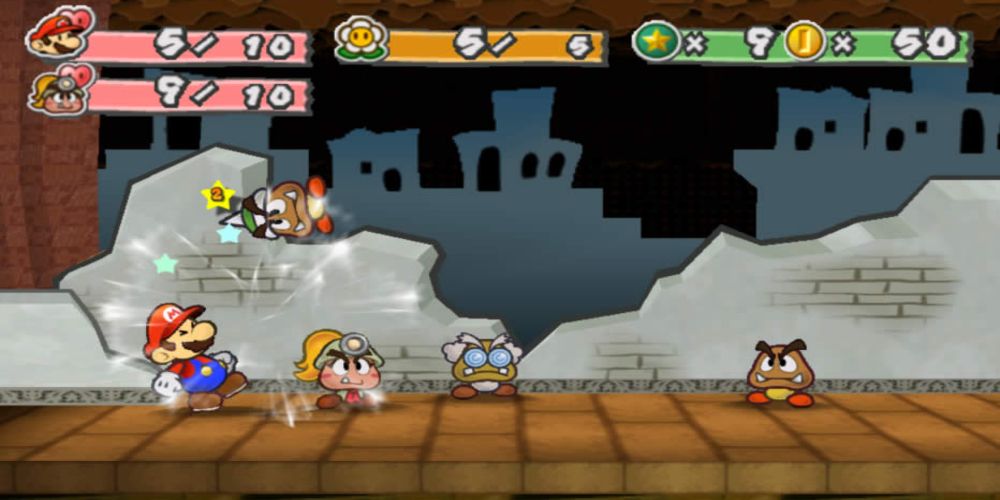 Turn-based combat in Paper Mario: The Thousand-Year Door.