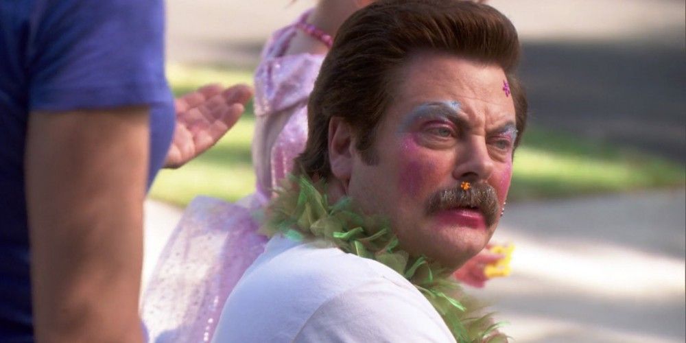 Ron Swanson dressed up as a princess in Parks and Recreation