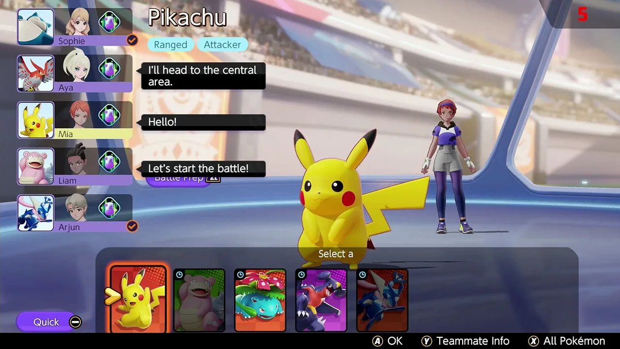 Pokemon unite Battle Gameplay Selection Screen
