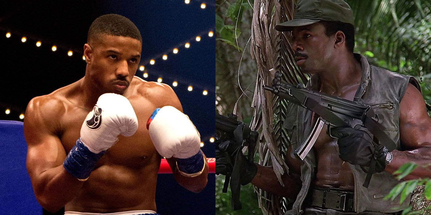 Split image of Michael B. Jordan and Dillon from Predator