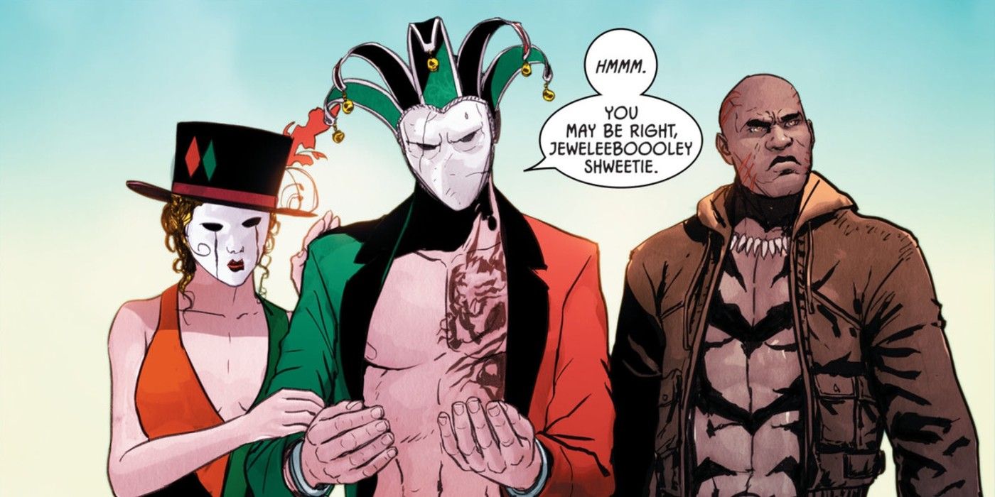 Punch and Jewell with a teammate in their classic Jester costumes in DC Comics
