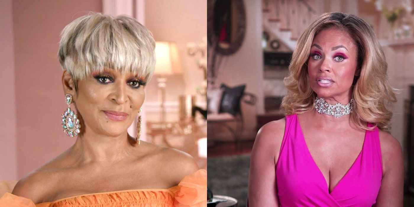 Split image: Karen Huger and Gizelle Bryant during confessional interviews on Bravo's 'The Real Housewives of Potomac.'