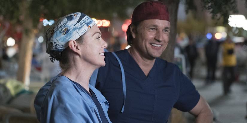 RIggs and Meredith flirt at the Grey Sloan parking lot in Grey's Anatomy