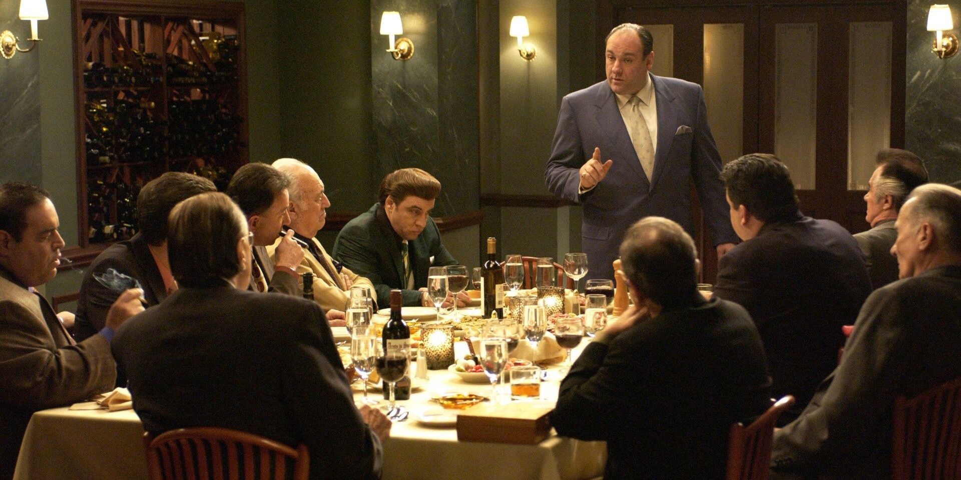 The Sopranos: Tony Soprano talks at the head of a table