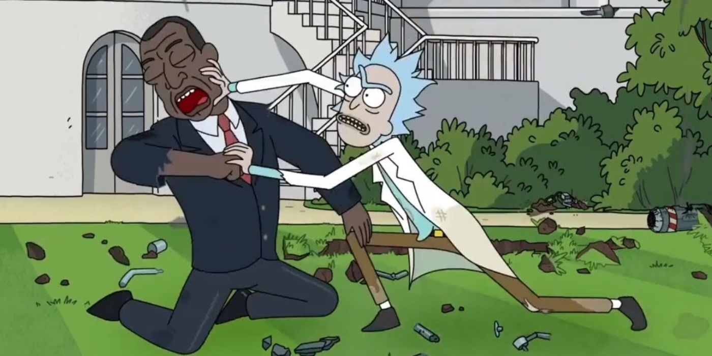 Rick fights with the President in Rick and Morty