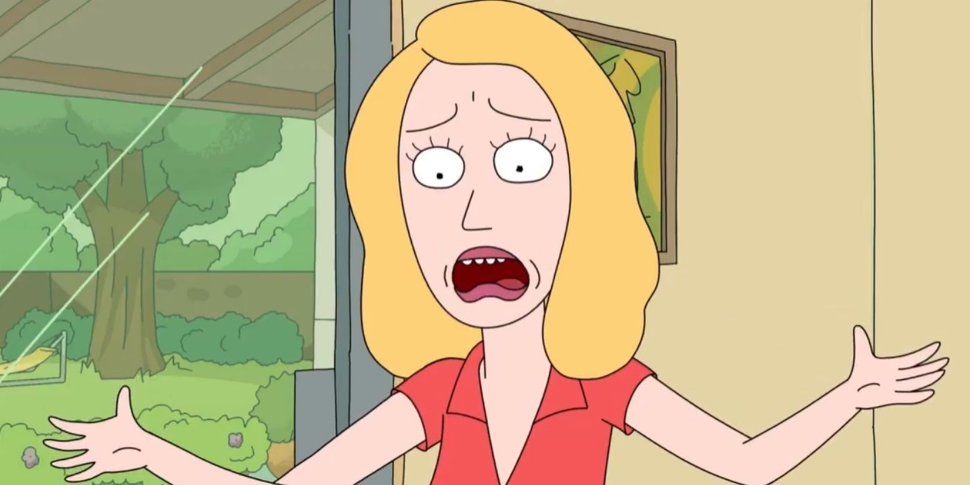 Beth parecendo angustiada em Rick e Morty