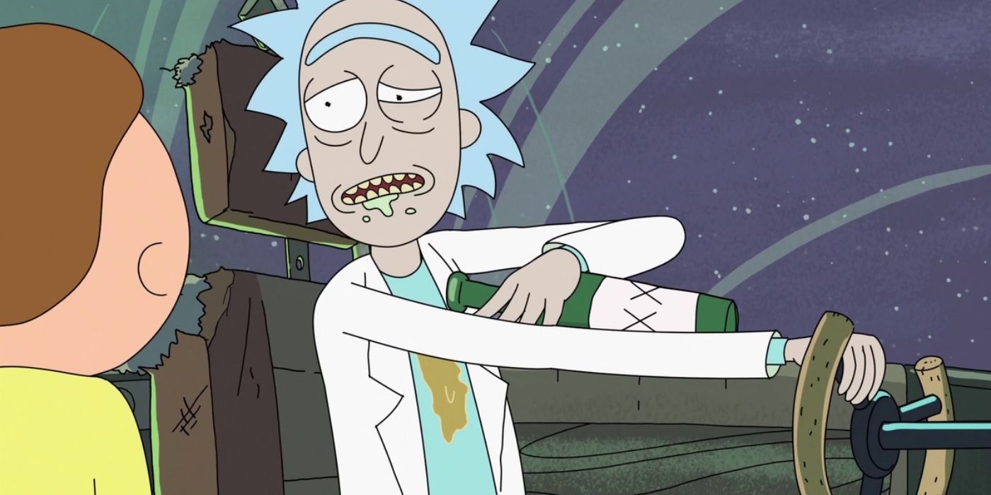 Um Rick bêbado fala com Morty em Rick and Morty
