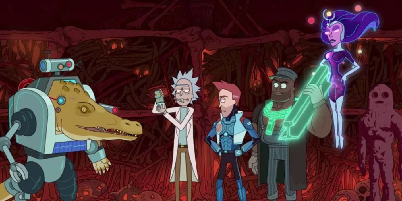 Rick and Morty with the The Vindicators in the series