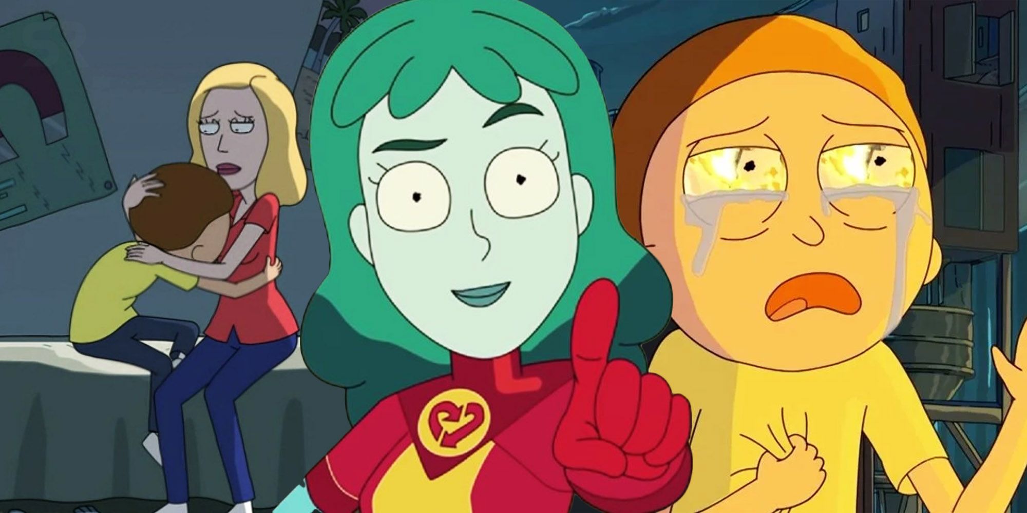 Image showing Beth comforting Morty, Planetina smiling, and Morty crying
