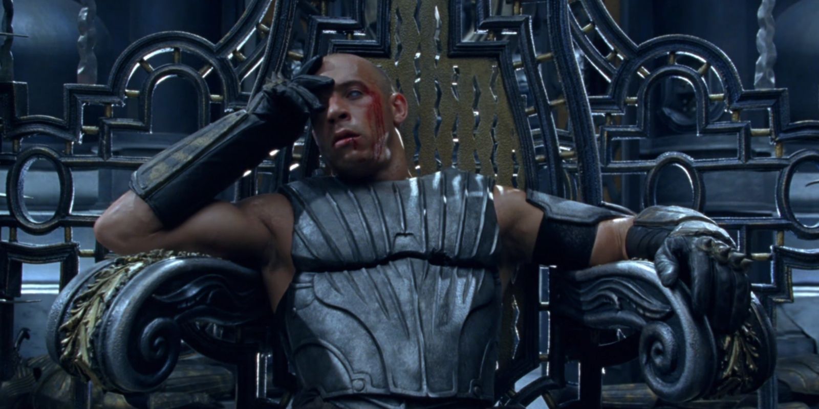 Riddick claiming the Necromonger throne in The Chronicles Of Riddick