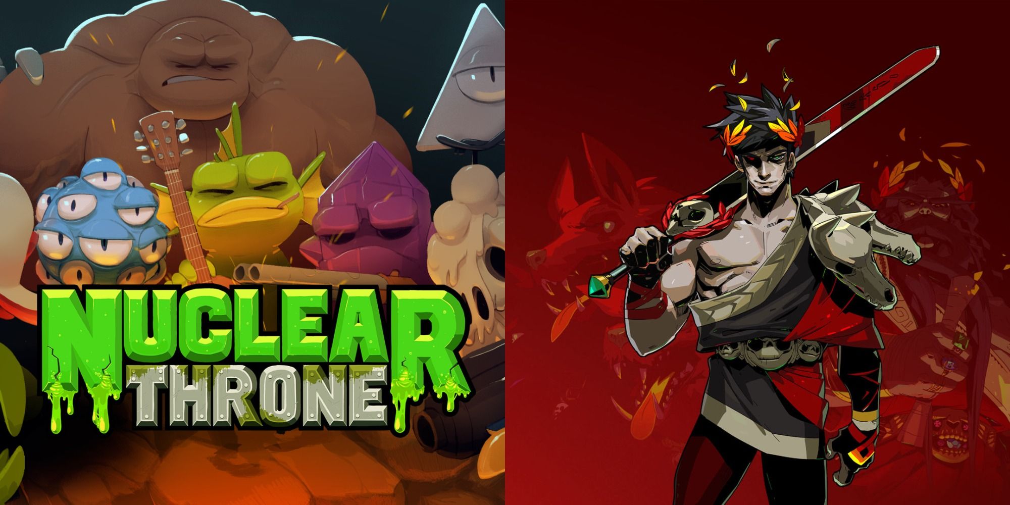Split image showing covers of the video games Nuclear Throne and Hades