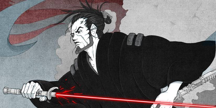 A ronin with a red lightsaber in Star Wars: Visions.