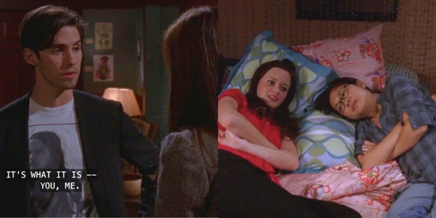 Rory and Jess talking while Rory and Lane pillow talk on Gilmore Girls