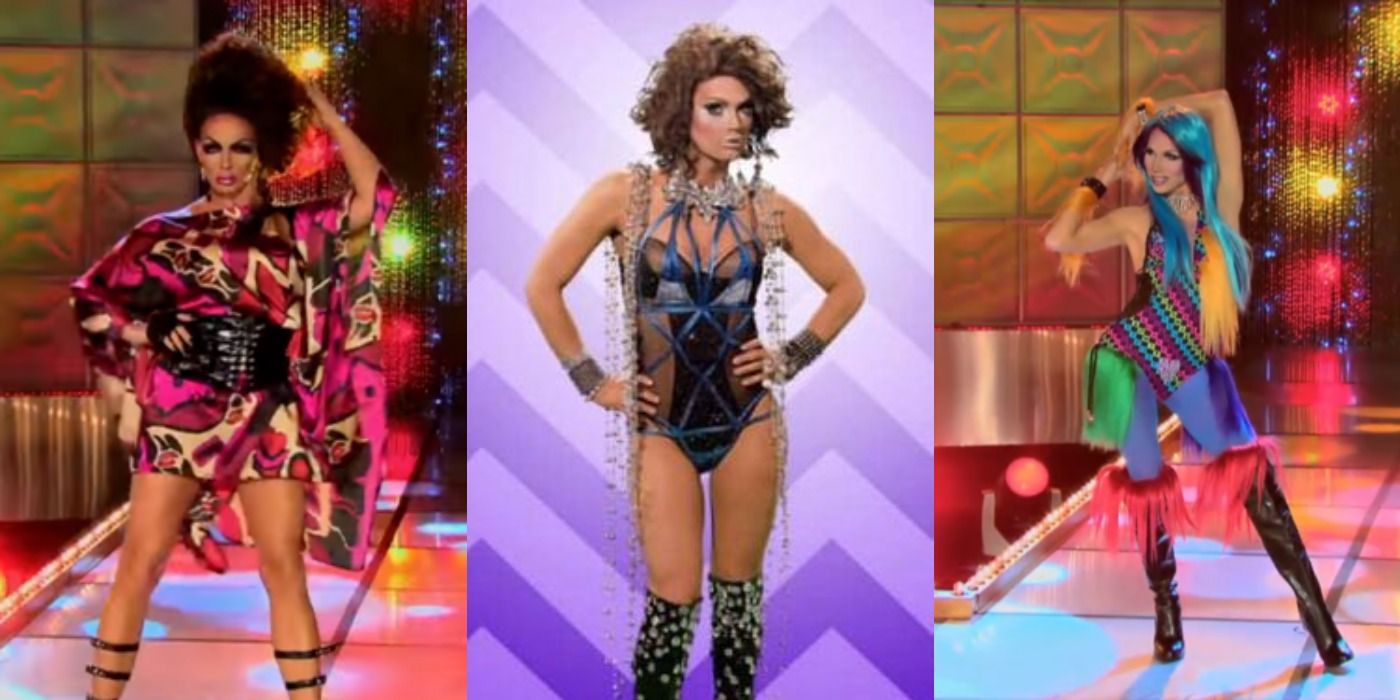 Alyssa Edwards, Joslyn Fox, and Jade Jolie in the Favorite Body Part runway on Season 5 of RuPaul's Drag Race.