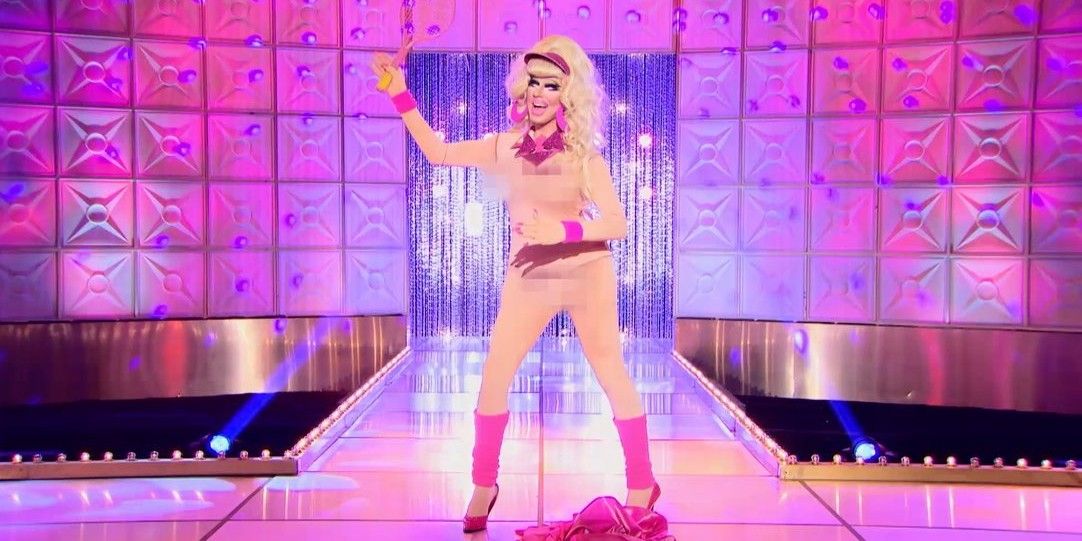 Trixie Mattel in a nude illusion outfit on Season 7 of RuPaul's Drag Race.
