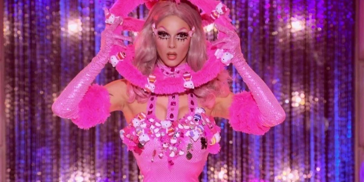 Violet Chachki walking the runway during the Hello Kitty Ball challenge in RuPaul's Drag Race.