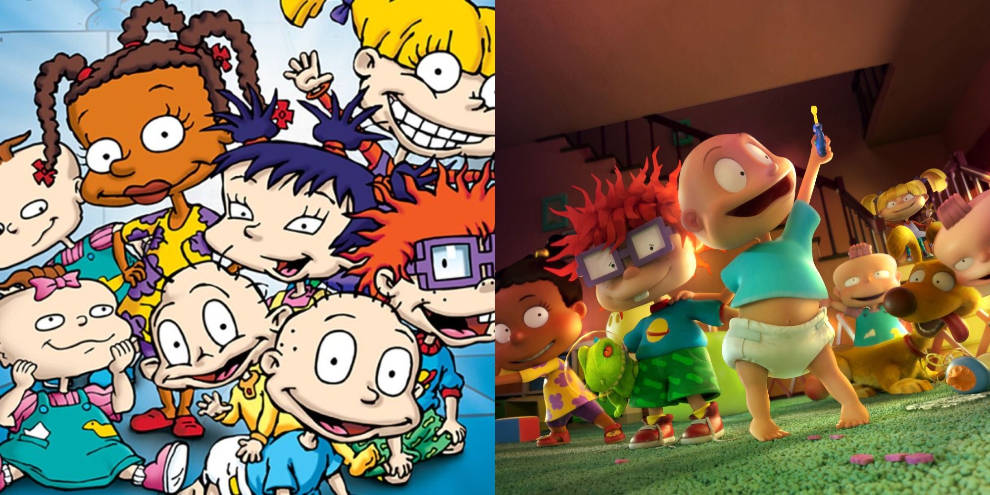 Split image of the Rugrats in the original show and reboot
