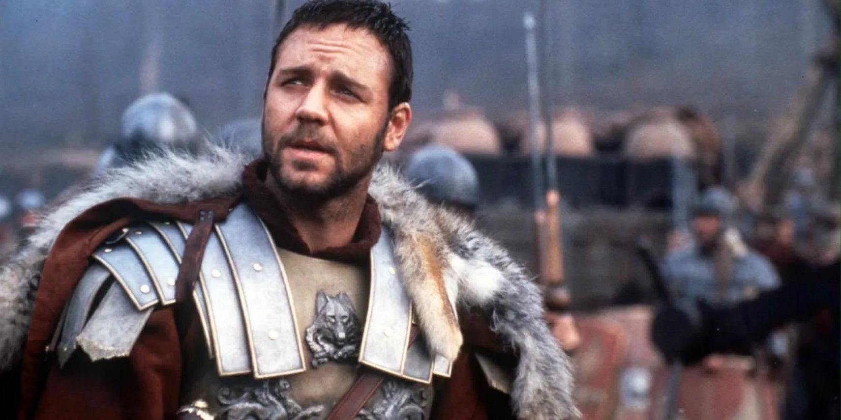 Maximus wearing armor in Gladiator