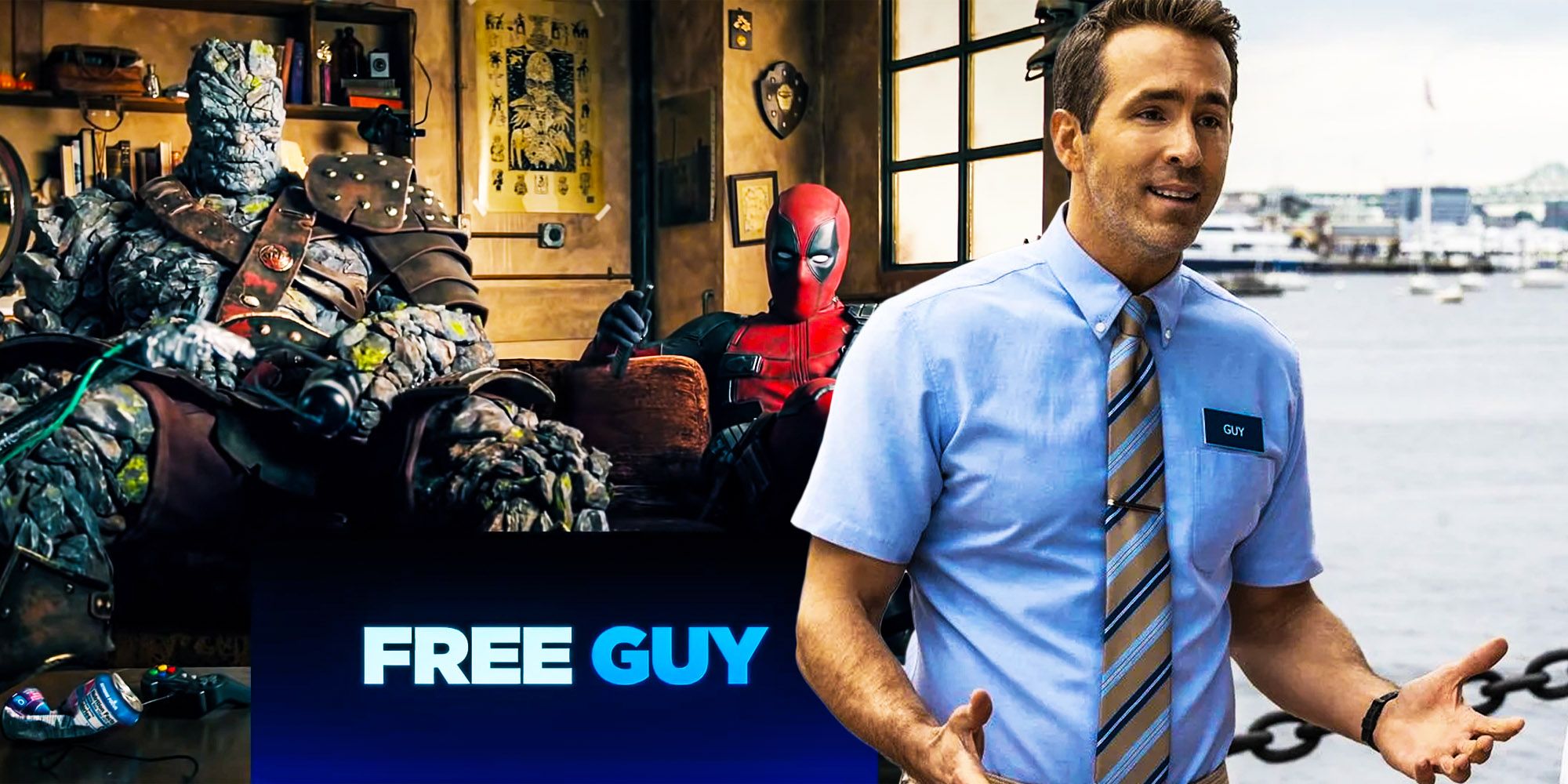 Deadpool e Korg assistem ao trailer do Free Guy