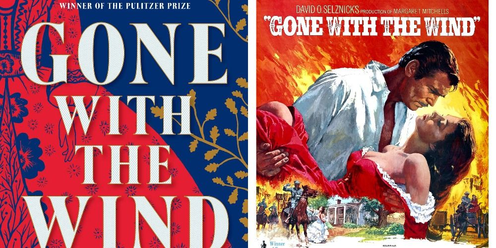 Split image of Gone With The Wind book cover and the movie poster