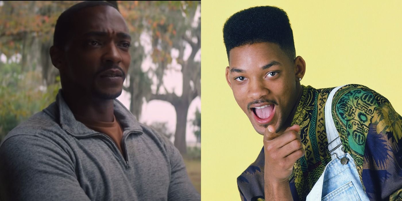 Split image Anthony Mackie Sam Wilson Falcon Winter Soldier Will Smith Fresh Prince of Bel-Air