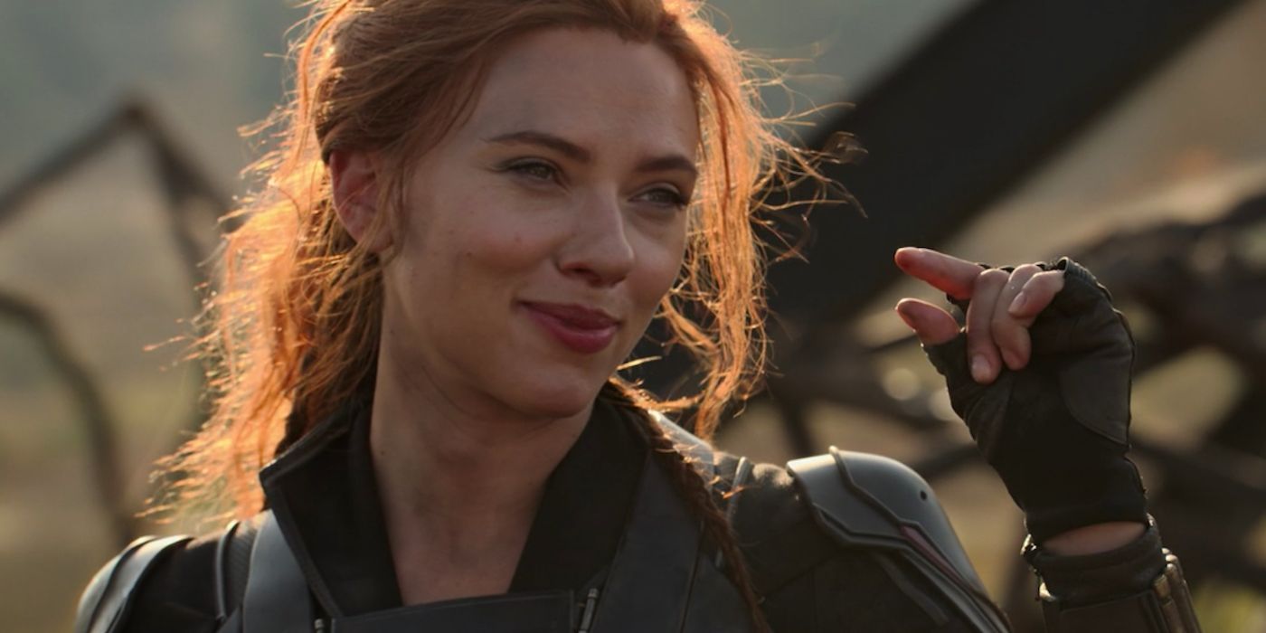 Natasha smirks and gestures at the end of Black Widow