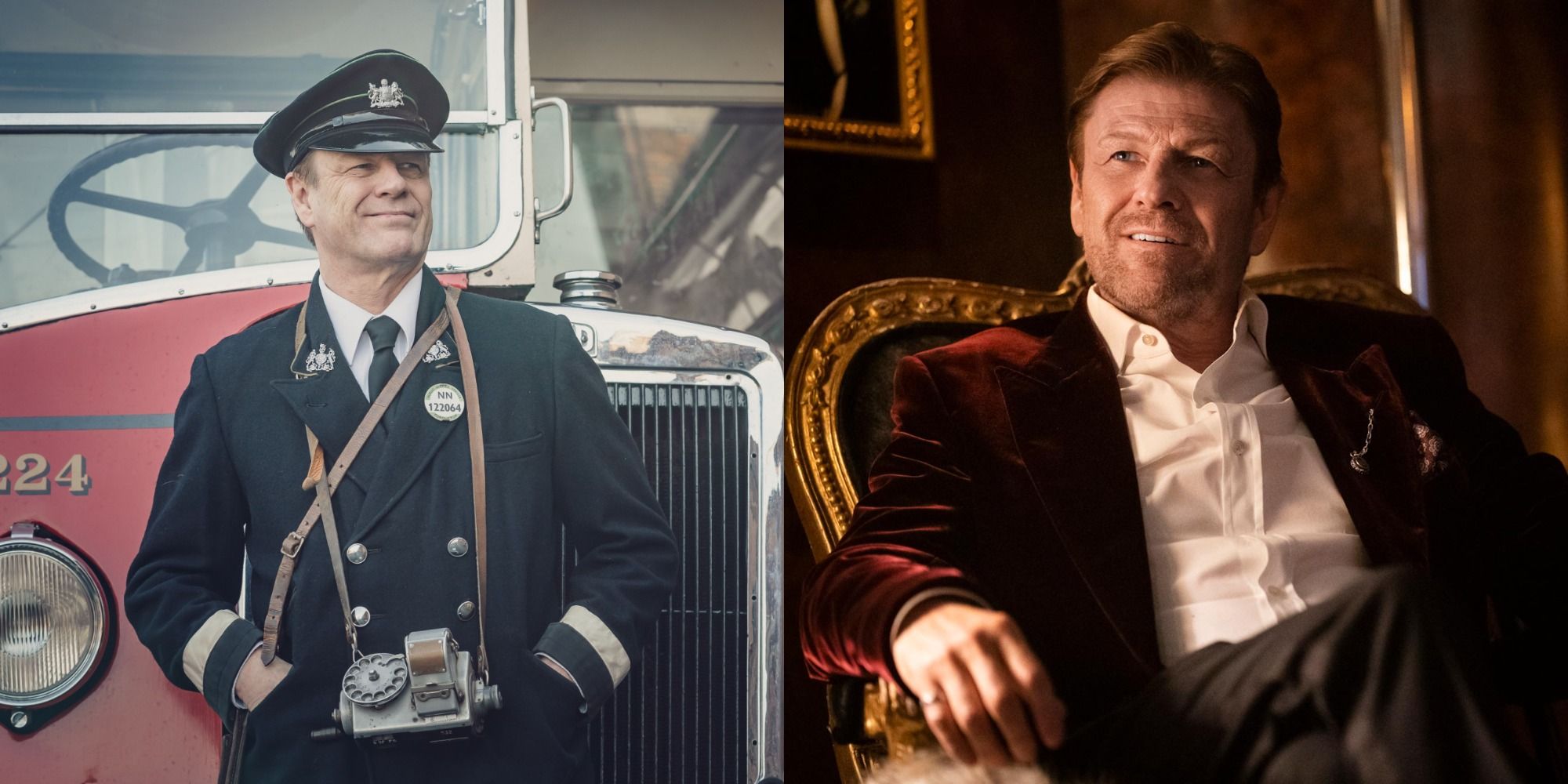 Split image showing Sean Bean in World on Fire and Snowpiercer