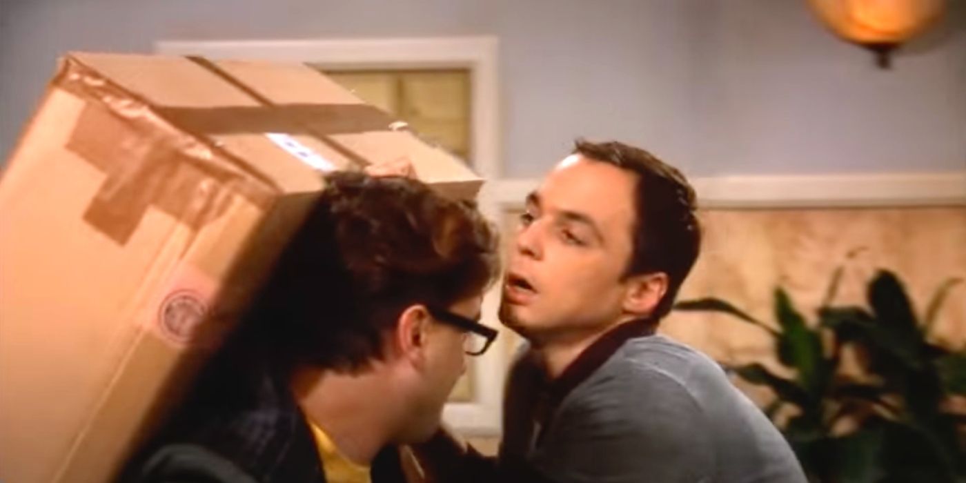 Sheldon helps Leonard with a heavy box on TBBT
