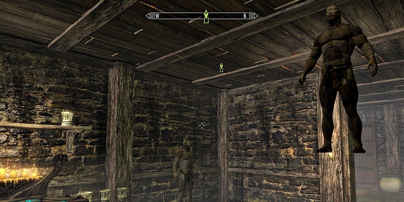 Mannequins moving around a house in Skyrim.