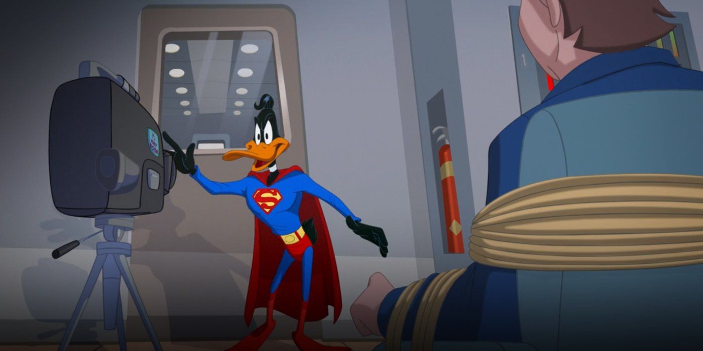 Daffy Duck dressed as Superman in Space Jam 2