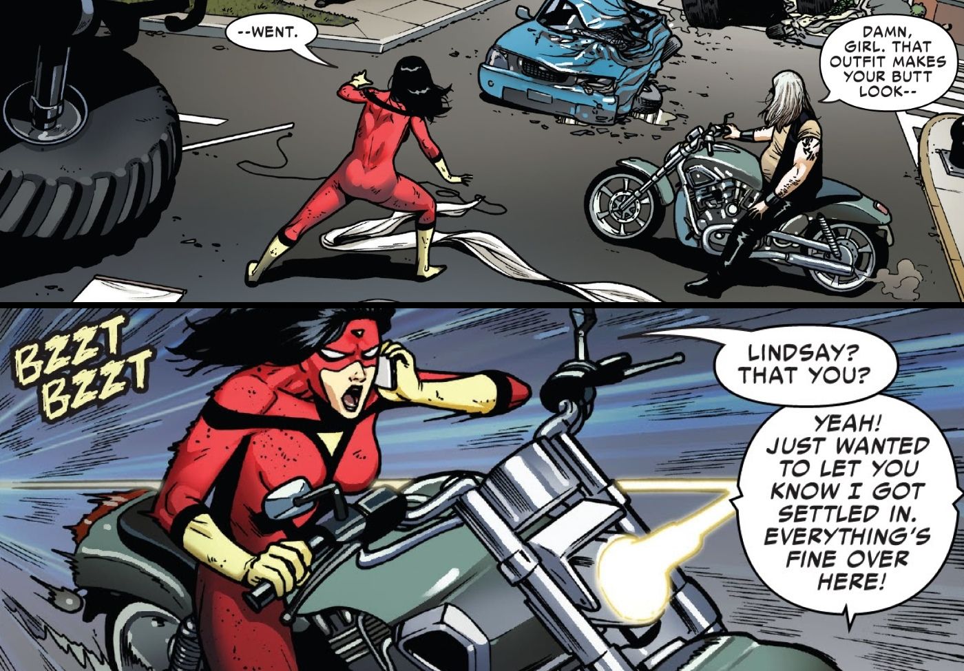 Spider-Woman Butt Motorcycle Joke